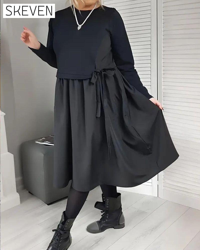 Knit Patchwork Side Tie Dress