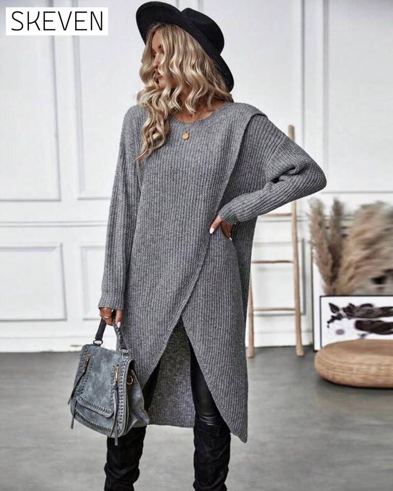 Strickkleid in Unifarbe mit unregelmäßigem Saum