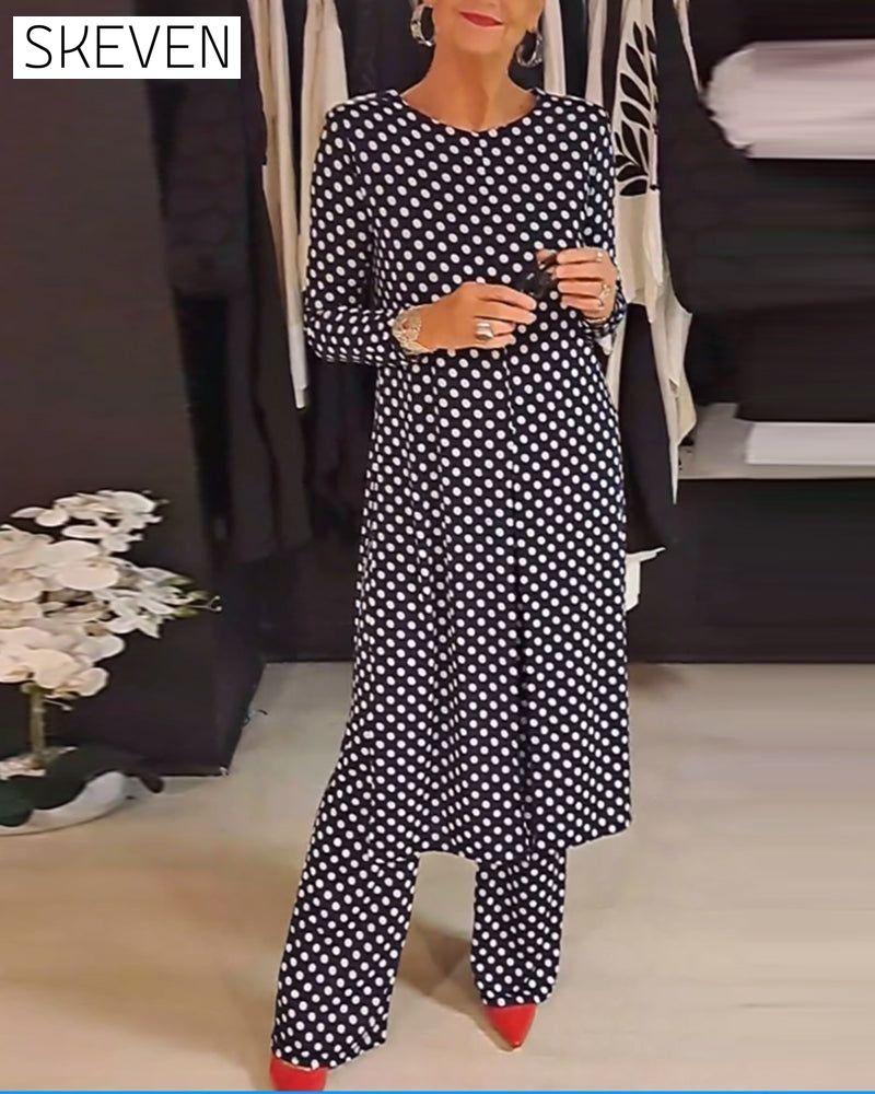 Elegant polka dot slit suit spring summer two-piece sets