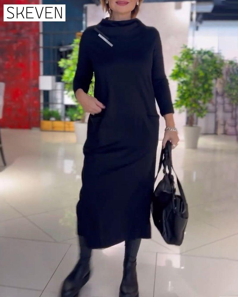 Solid Color Crew Neck Pocket Dress 2023 f/w 23BF casual dresses Clothes Dresses spring