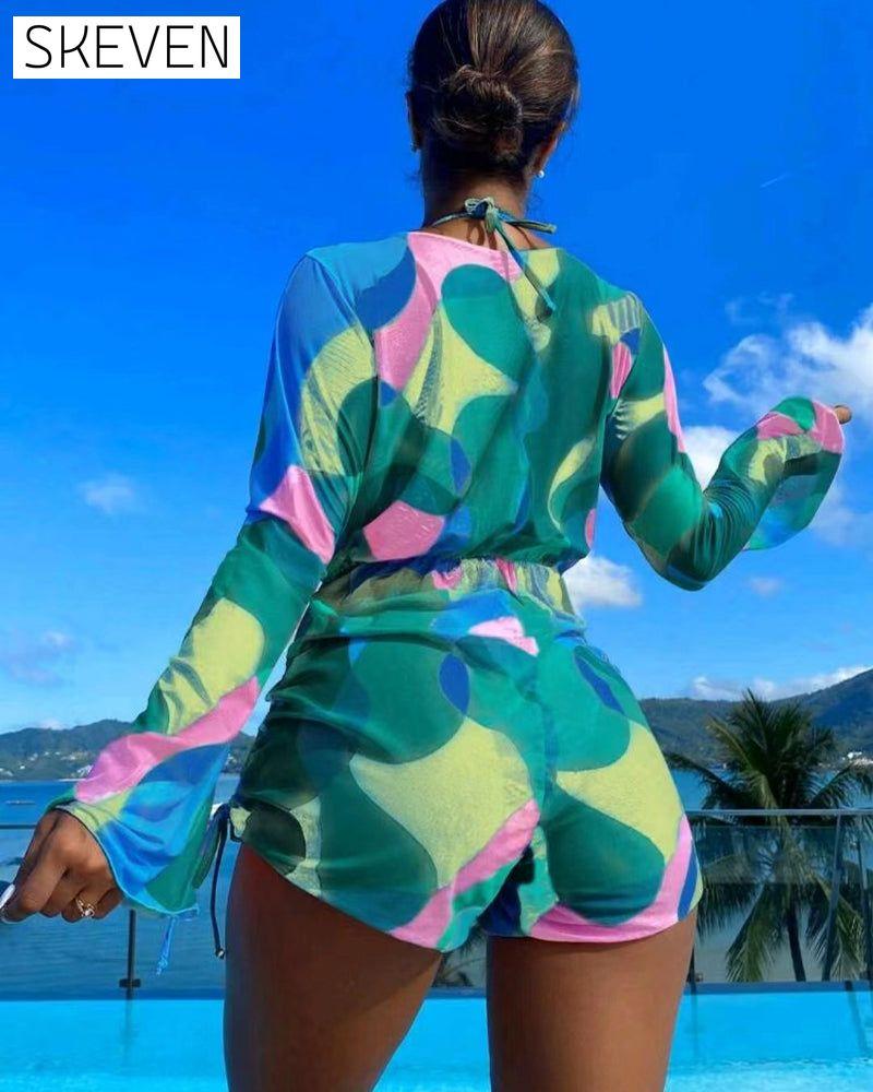 Maillot de bain trois pièces imprimé Cover Up