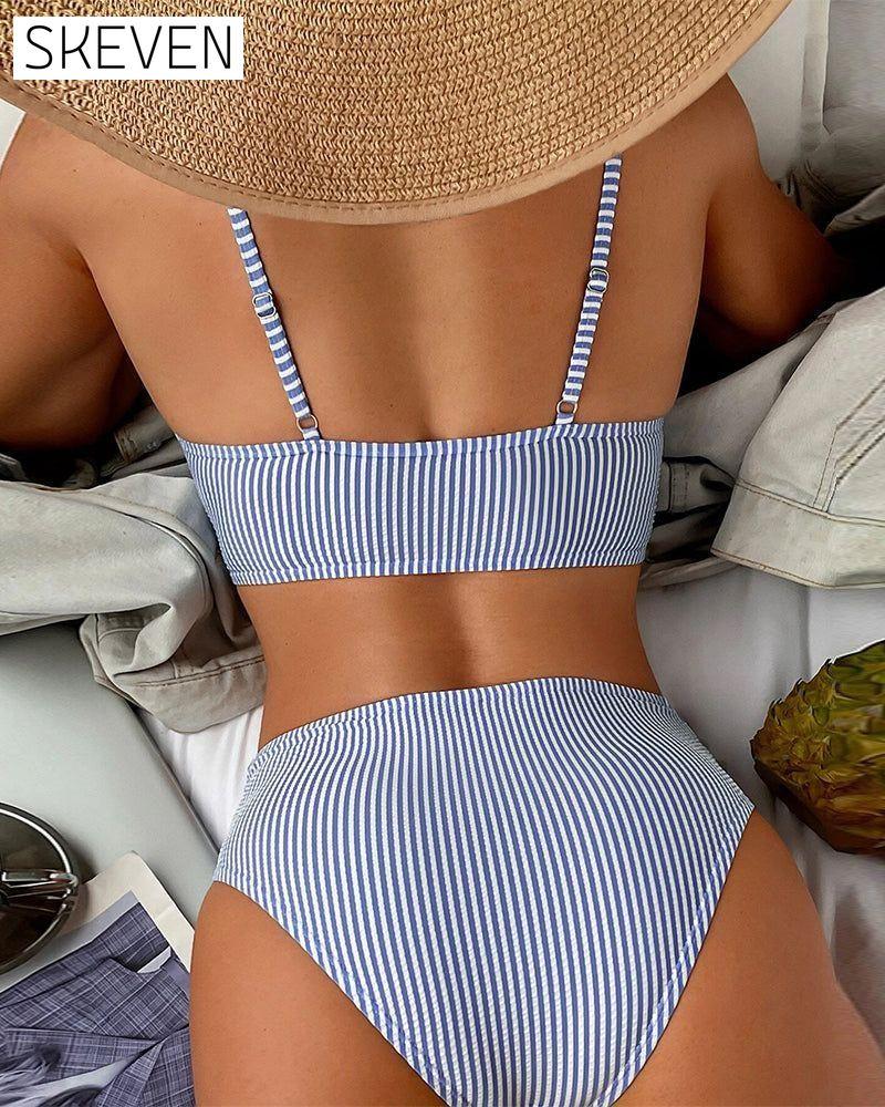 Striped ruffled bikini swimsuit Bikinis summer