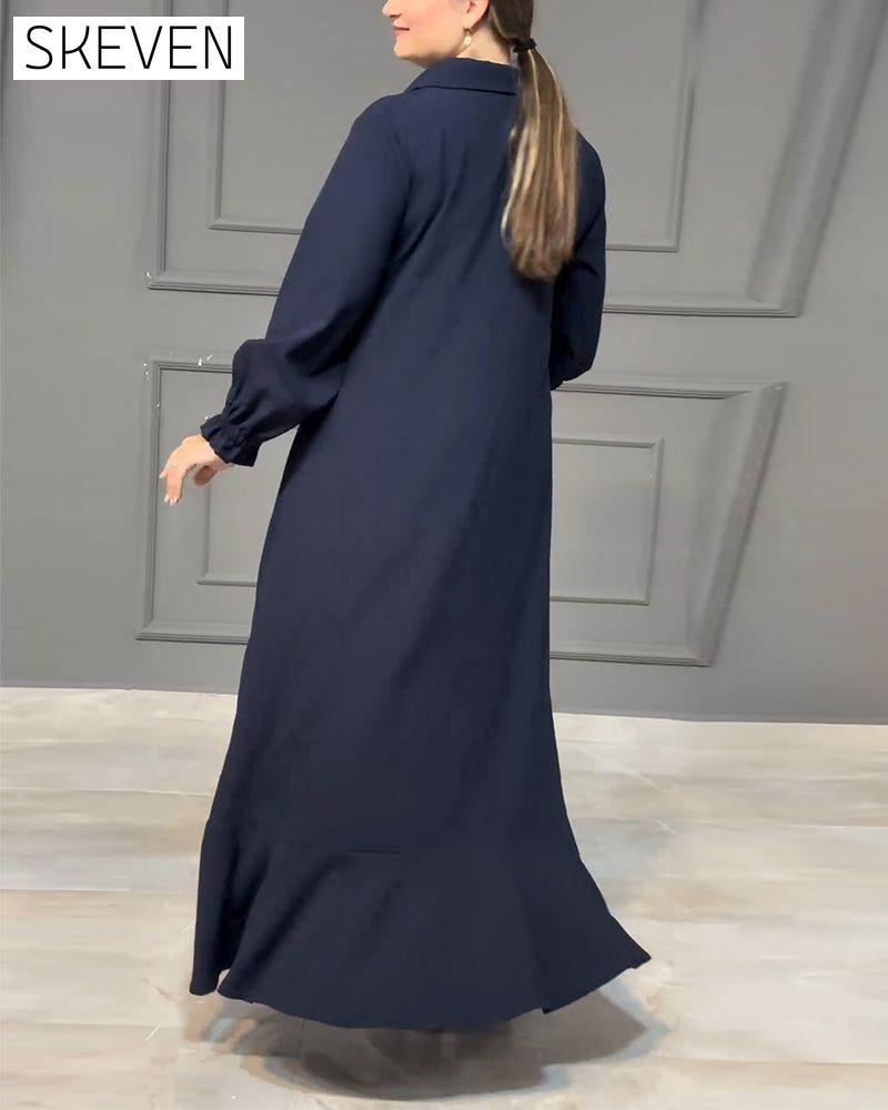Balloon sleeve button ruffle shirt dress 2024 f/w casual dresses