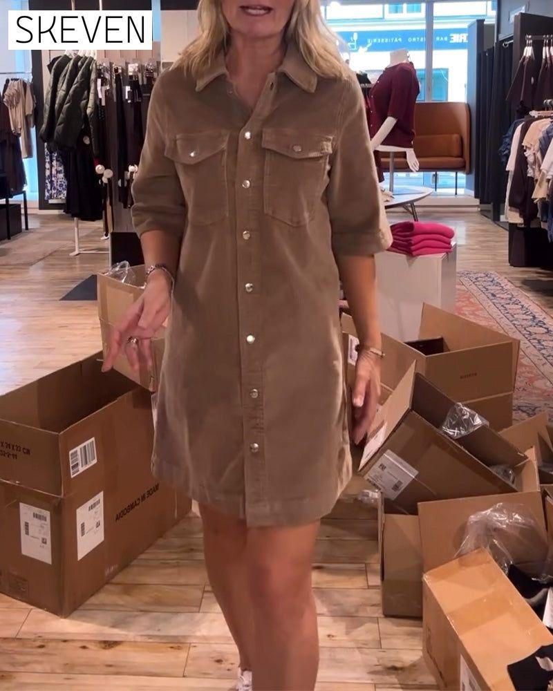 Half-Sleeved Solid Color Dress