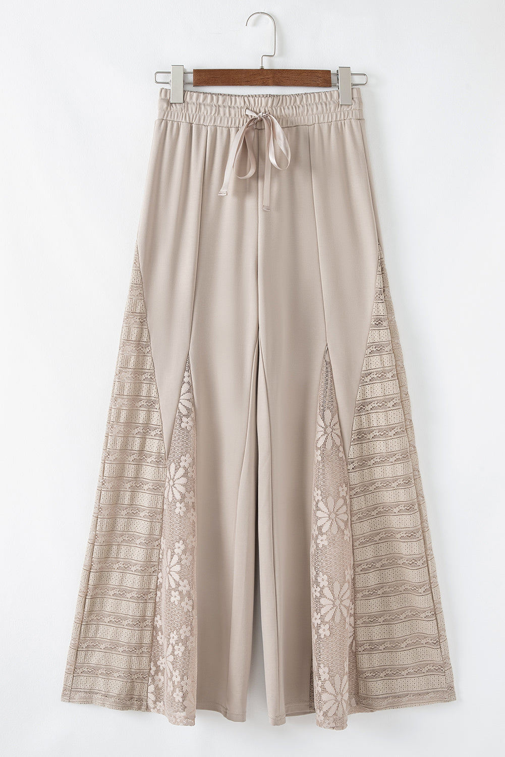 Blue Zone Planet |  Smoke Gray Boho Lace Patchwork Wide Leg High Waist Pants