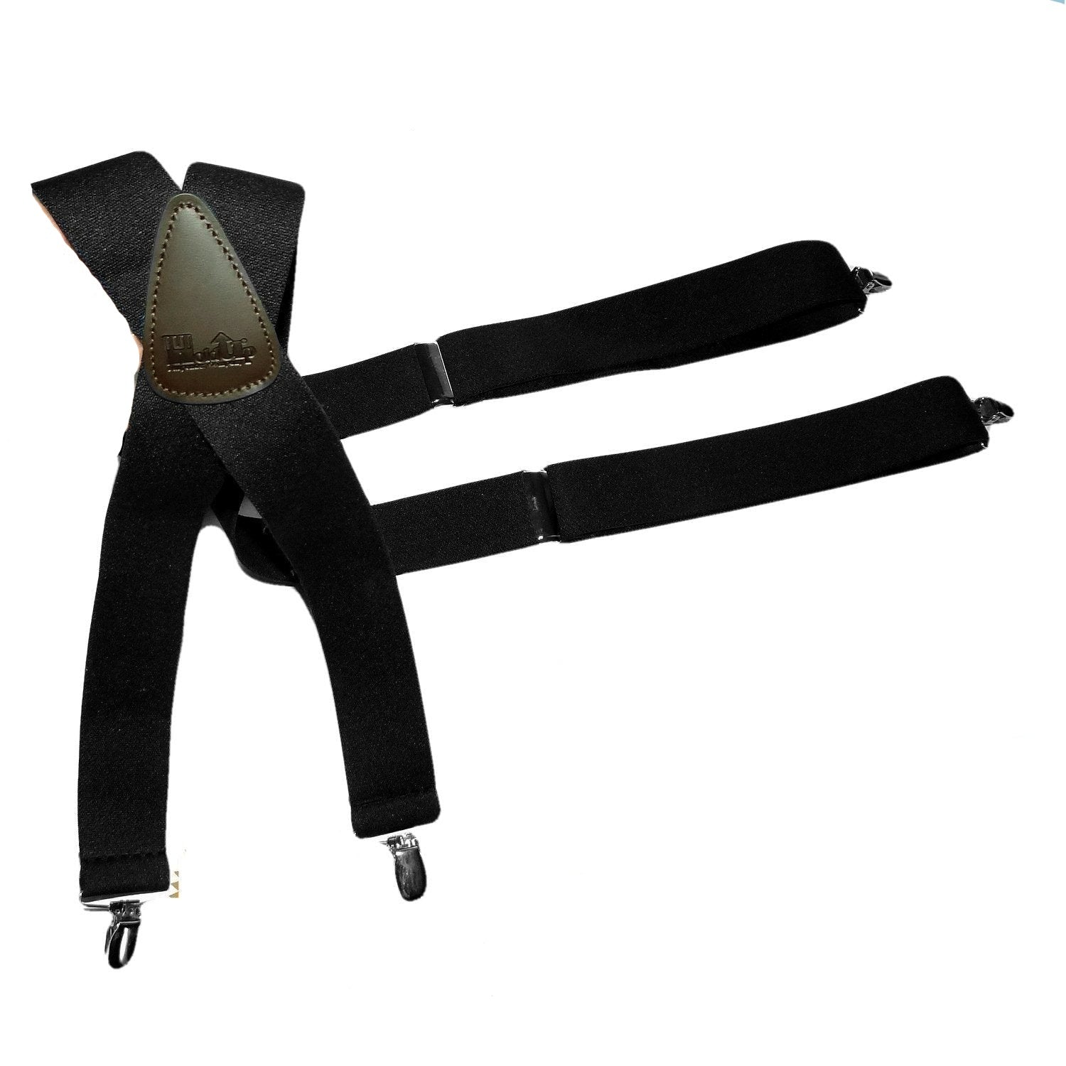 Holdup Suspender Brand 1 1/2" Wide Classic X-back Black Suspenders with no-slip USA Patented clips