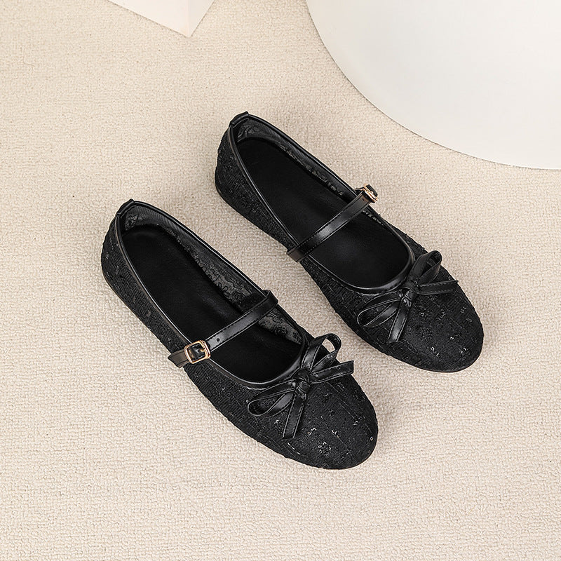 Womens Embroidered Mesh Mary Jane Flat Shoes