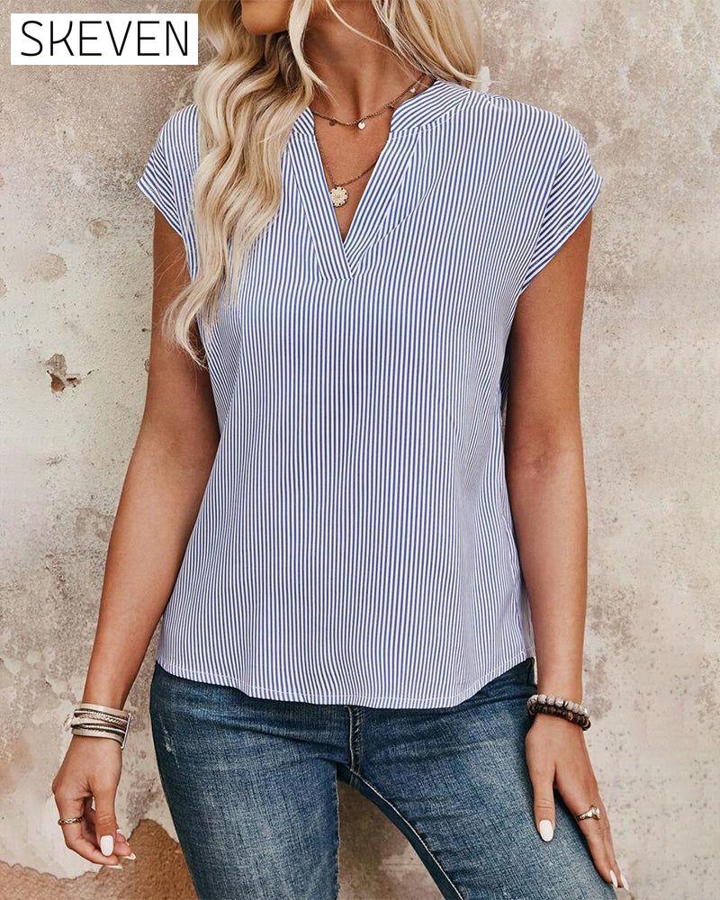 V-Neck Striped Casual Blouse