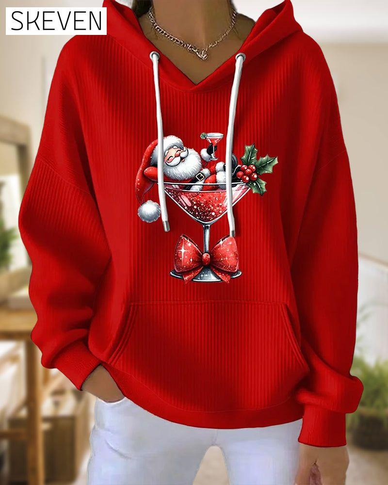 Santa Claus Wine Glass Printed Hoodie