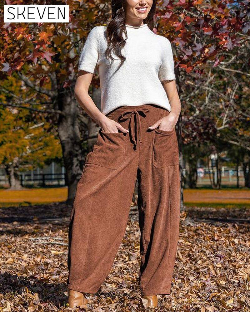 Pantalon large en velours côtelé pour femme 