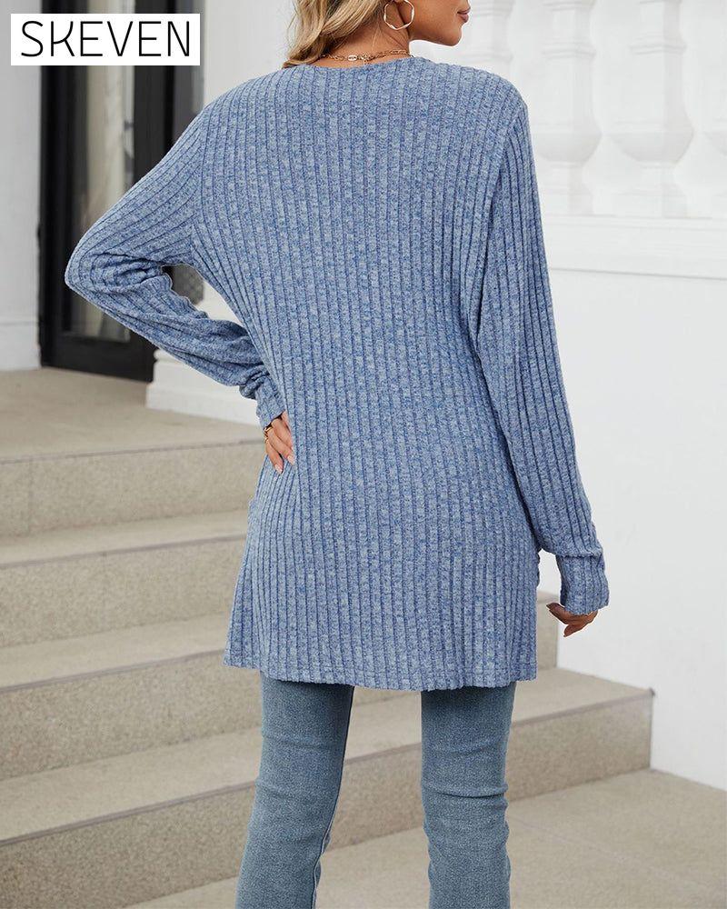 Casual solid color pocket long sleeve cardigan