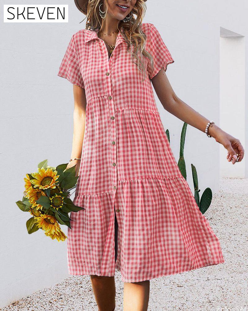 robe chemise décontractée à carreaux