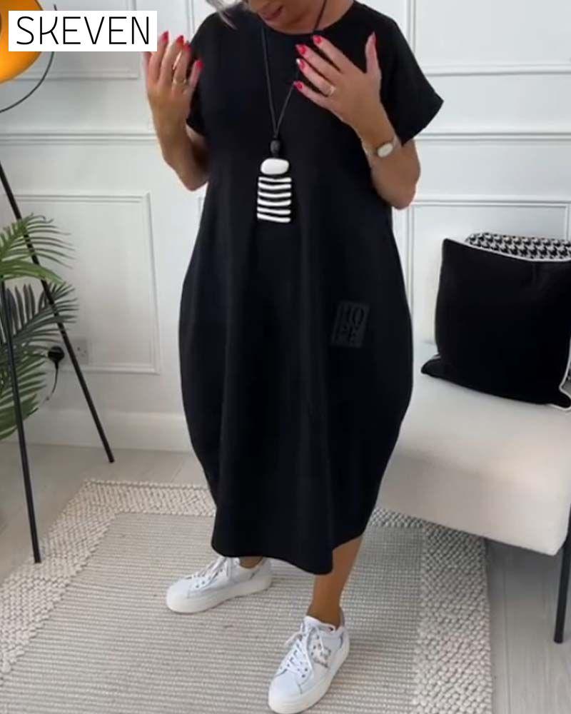 Simple letter print short sleeve casual dress