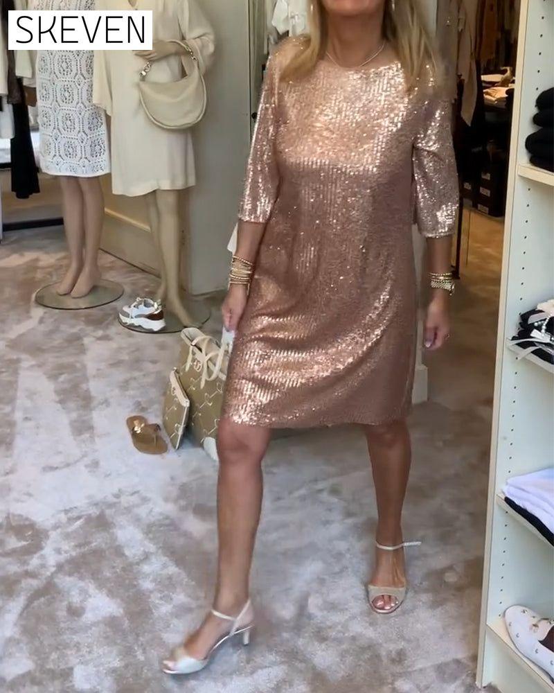 Elegantes, einfarbiges Paillettenkleid