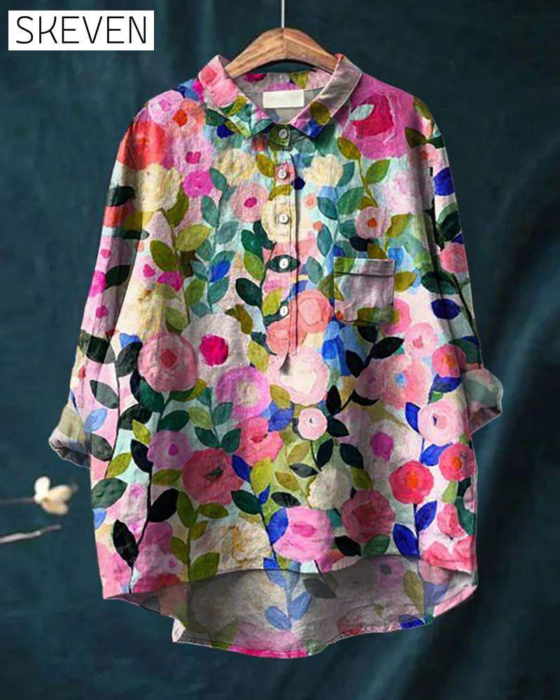 Lapel button floral print blouse blouses & shirts summer