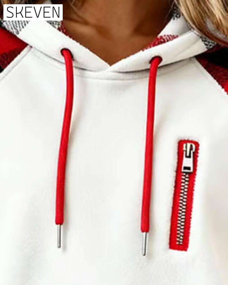Karo-Hoodie mit Farbblockmuster