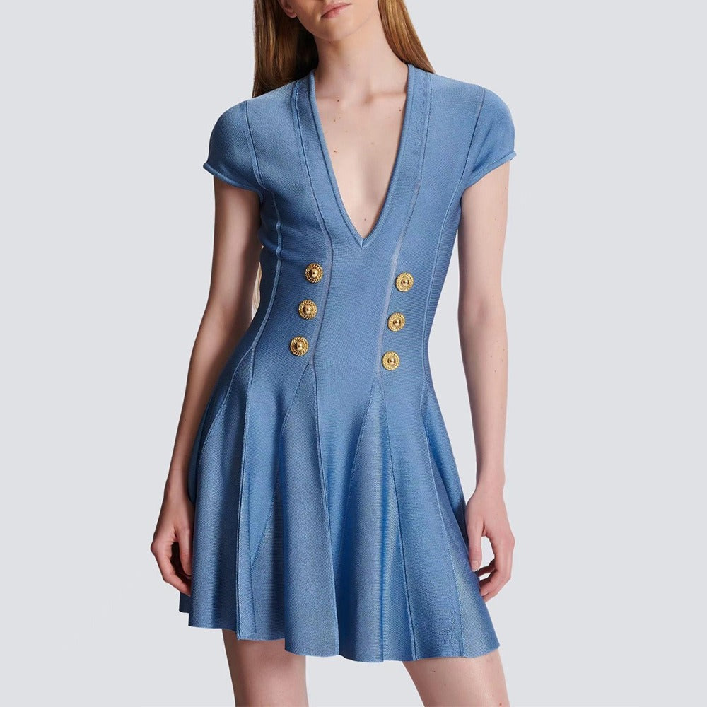 V-Neck High Waisted Knit Mini Dress