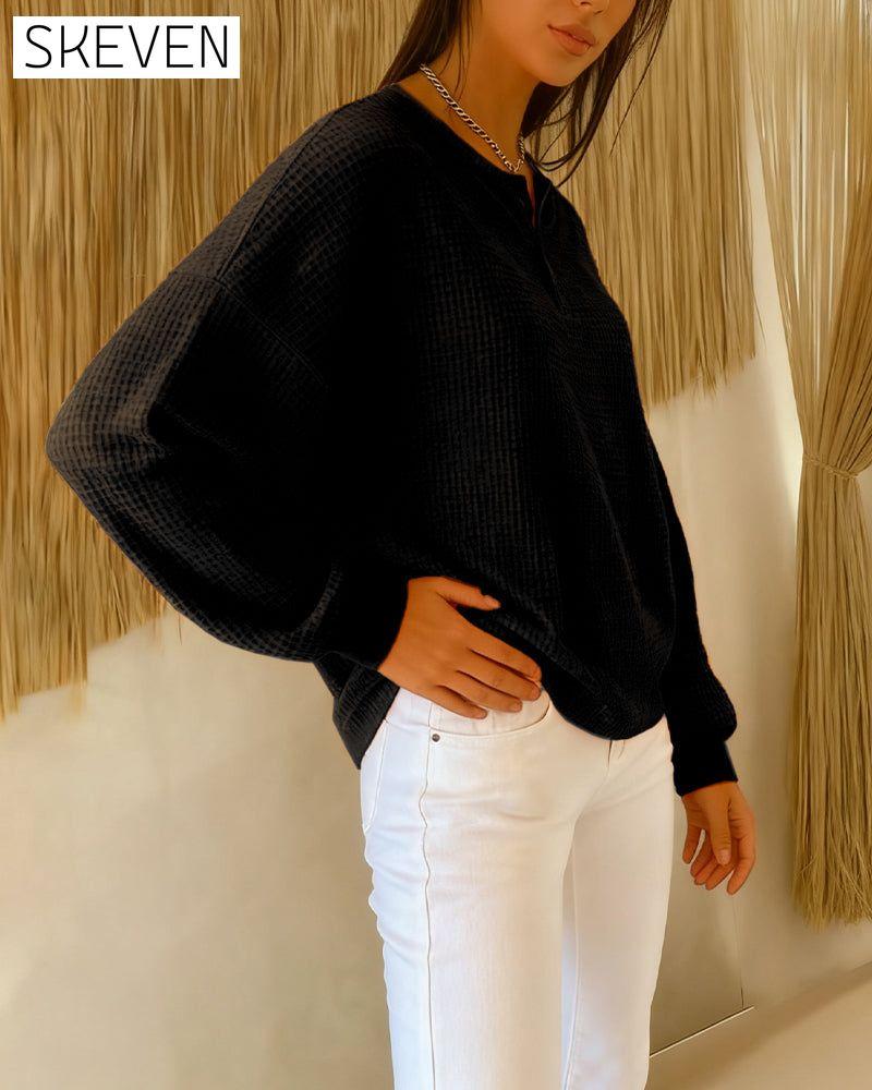 Fashionable Casual Solid Color Long-Sleeved Sweatshirt