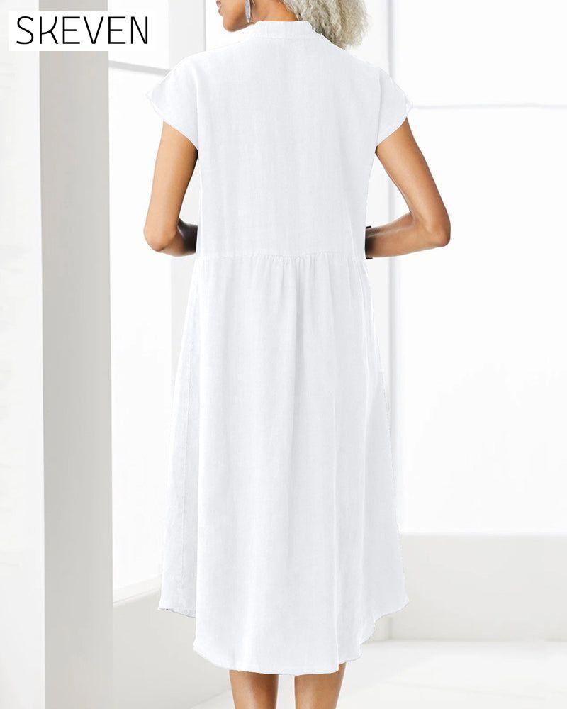 Stand collar single breasted pocket dress 23BF Casual Dresses Clothes Dresses Summer