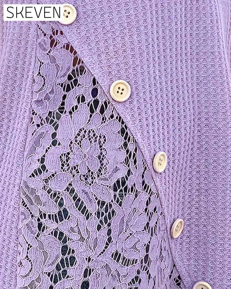 Lace Panel Knitted T-Shirt