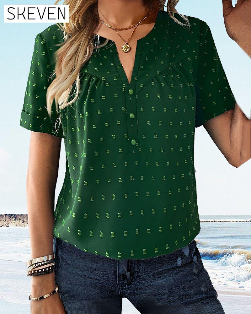 T-Shirt mit V-Ausschnitt und Knopfleiste