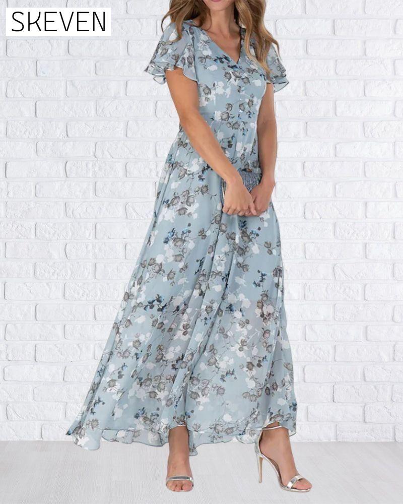 Short Sleeve Long Dress with Floral Print 23BF Casual Dresses Clothes Dresses SALE Spring Summer