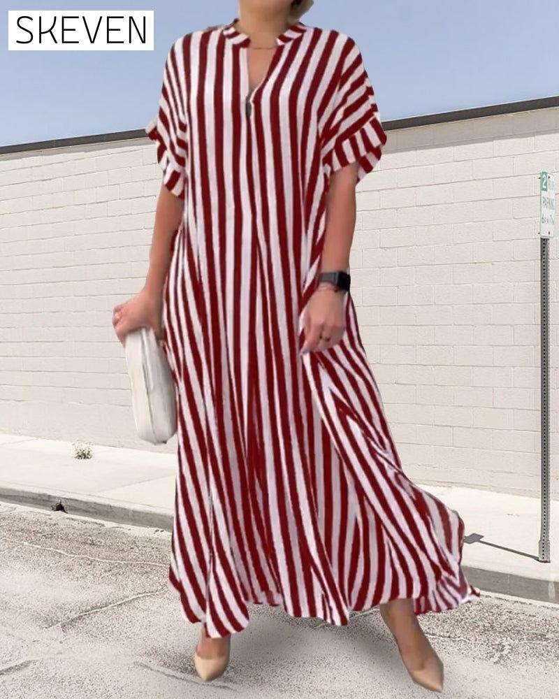 V-neck Shirt Dress in Stripe Print 23BF Casual Dresses Clothes Dresses SALE Spring Summer