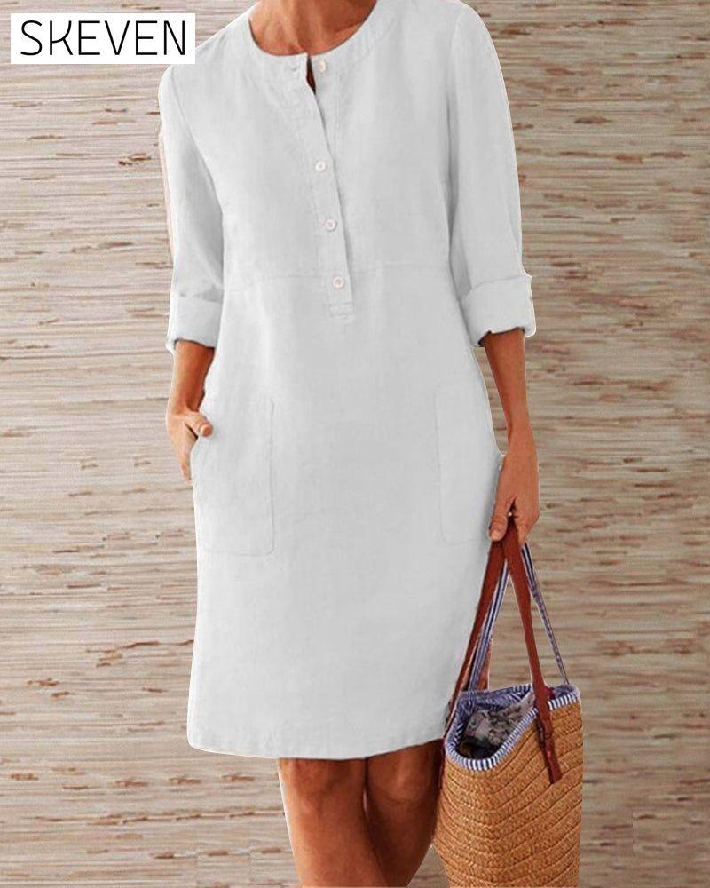Elegant plain dress White 2022 F/W 23BF allamode Casual Dresses Clothes Cotton and Linen Damkläder discount Dresses Kläder och accessoarer Kortärmad för damer Spring Summer Trending Now