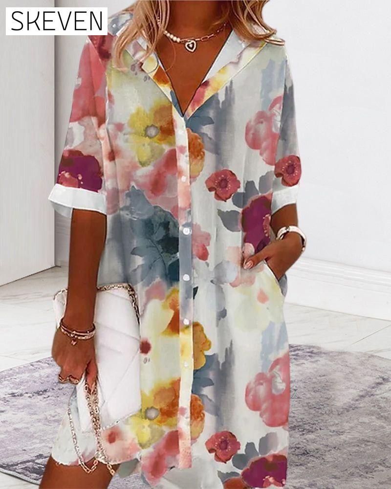Half-sleeved loose shirt dress 23BF Casual Dresses Clothes Dresses Spring Summer