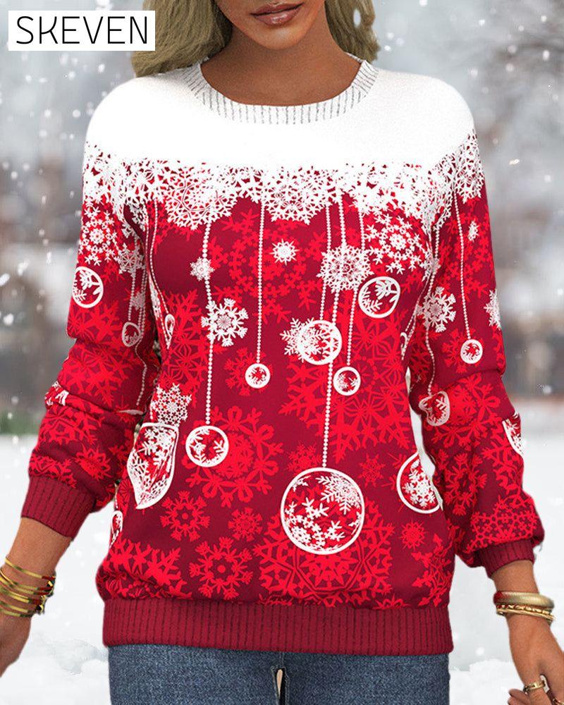 Pull de Noël à imprimé flocons de neige et manches raglan