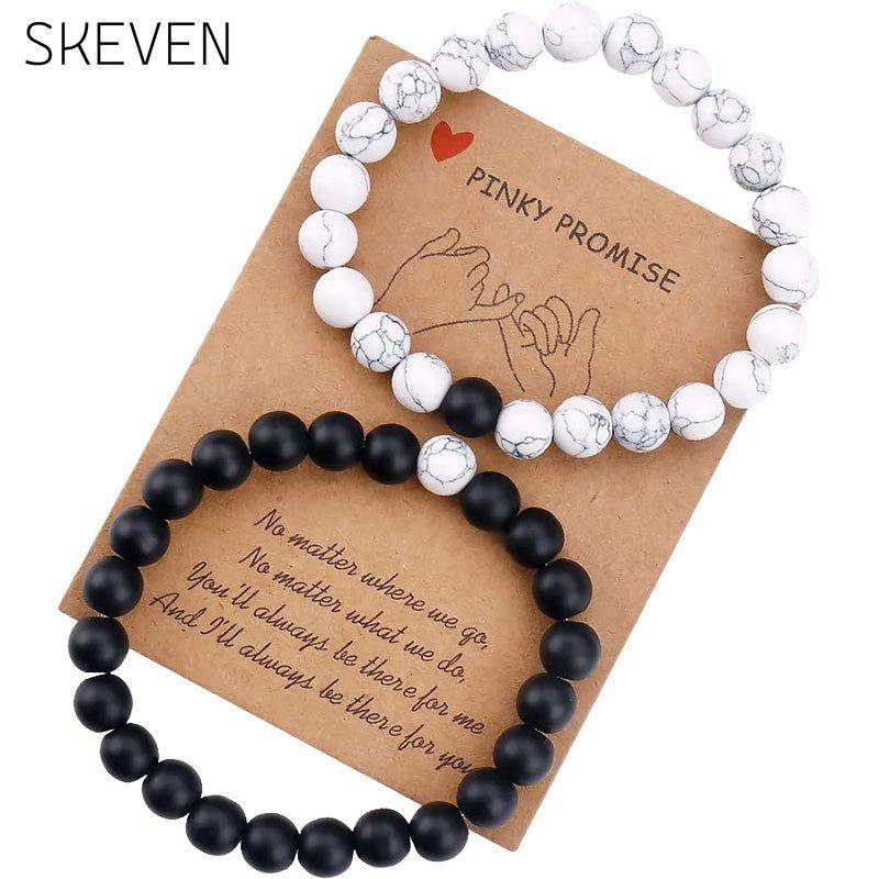 Black and white bead woven couple bracelet set Jewelry