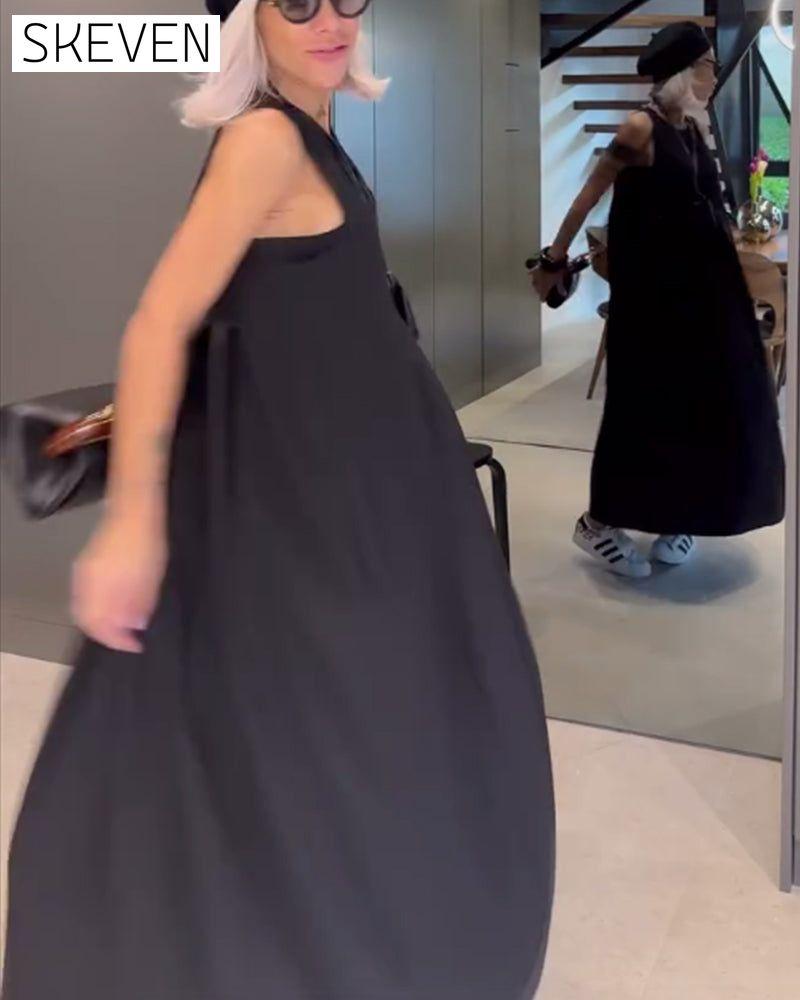 Elegantes, einfarbiges, plissiertes Tankkleid