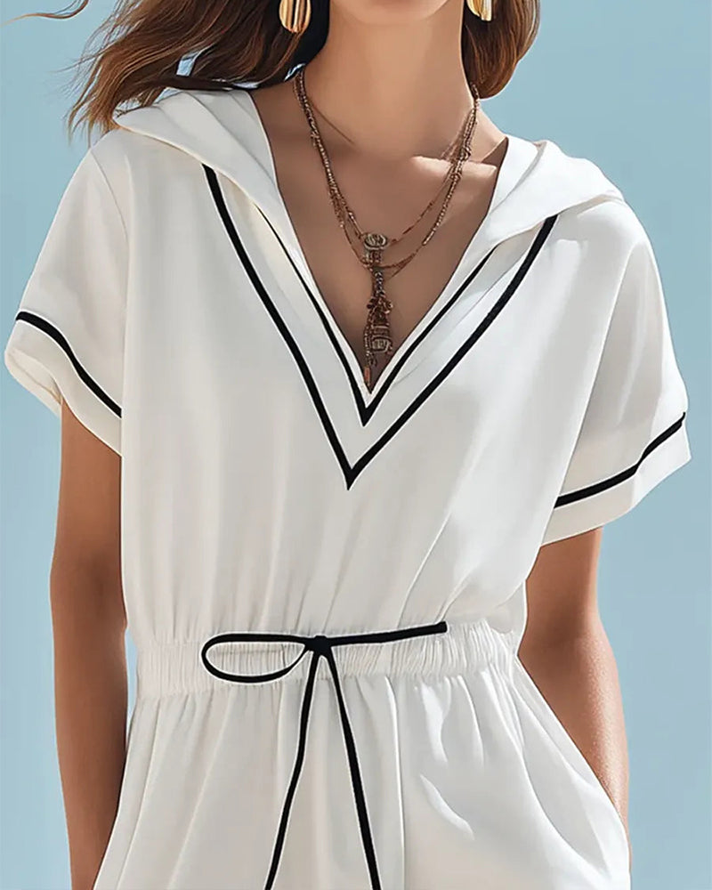 Color-Block Hooded Drawstring Waist Dress