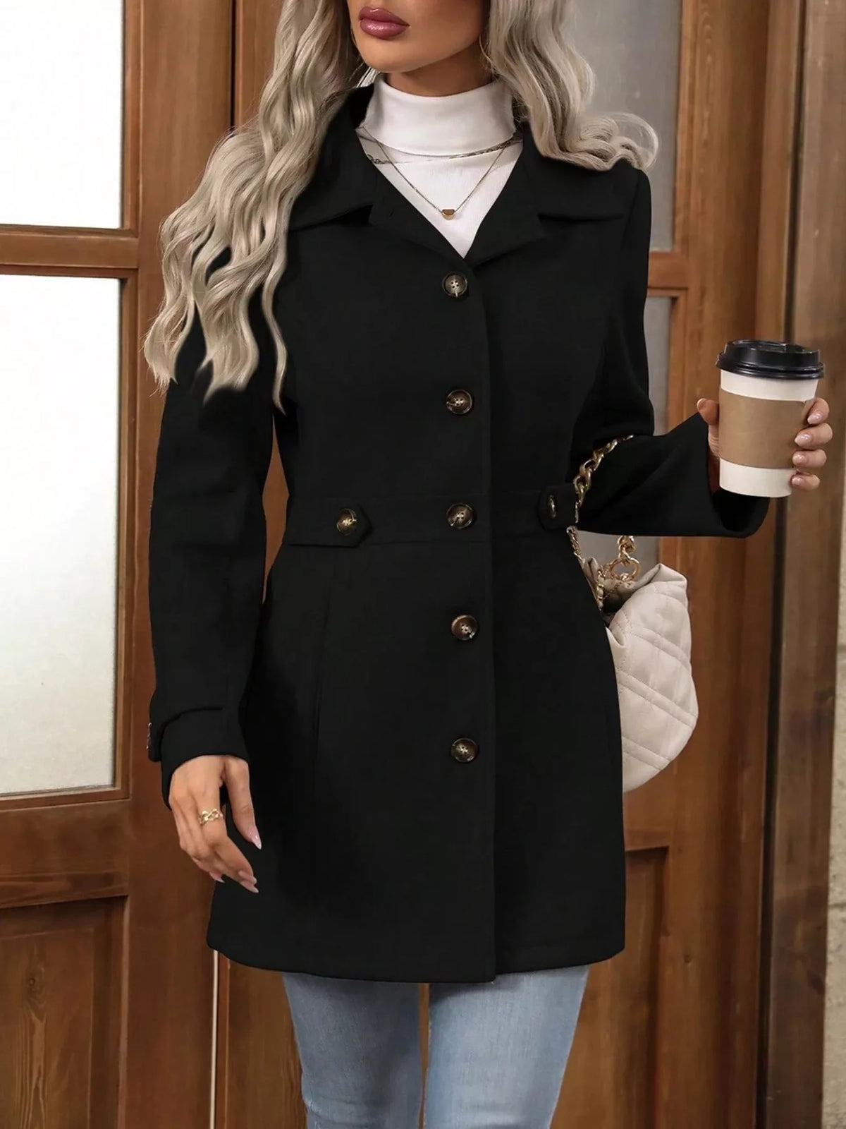 Single-Breasted Long Sleeve Coat