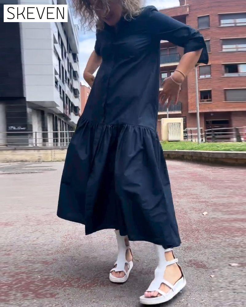 robe décontractée unie à manches longues