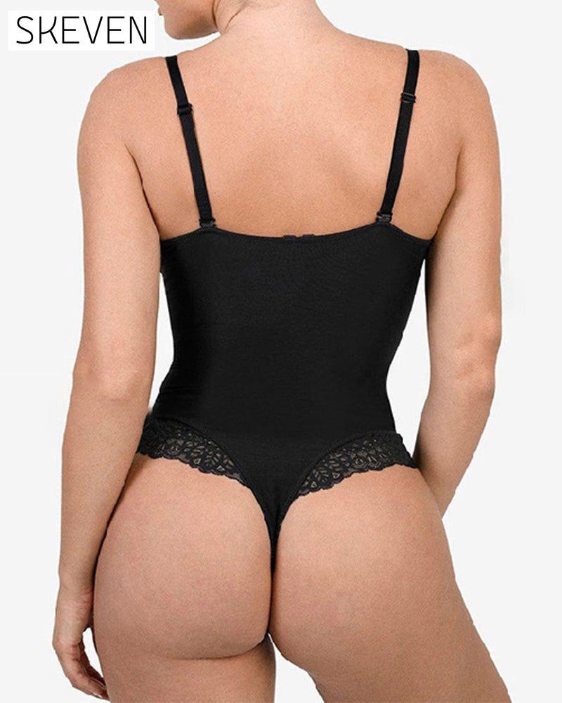 Deep-V Neck Lace Shapewear Bodysuit