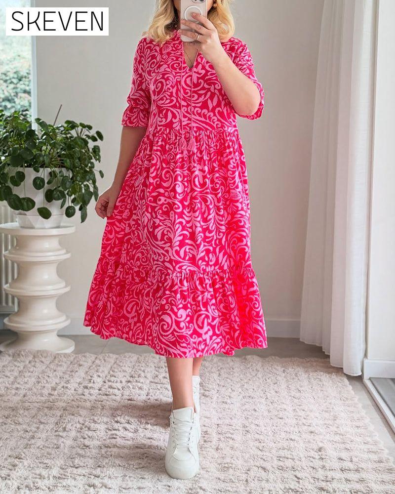 Robe ample à manches courtes et imprimé floral