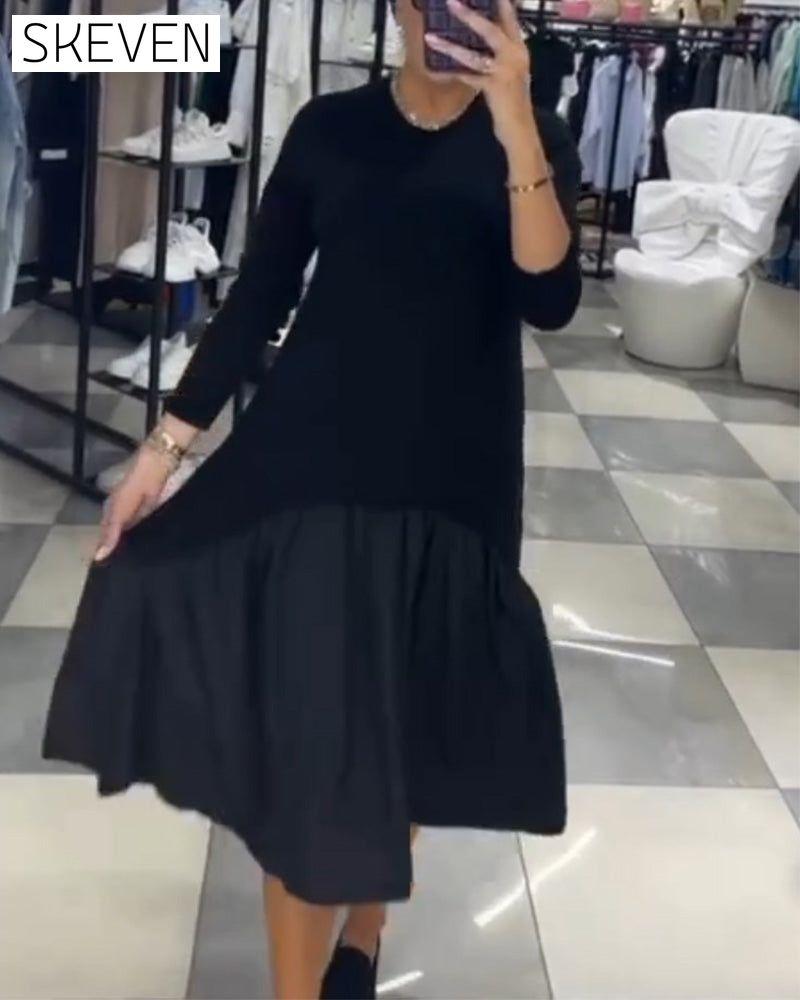 Casual Patchwork Dress with Ruffles