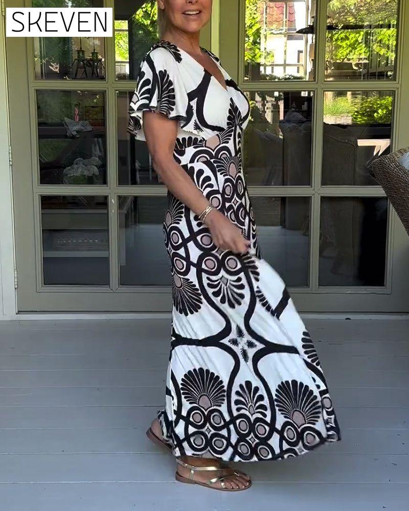 Short sleeve vintage print dress