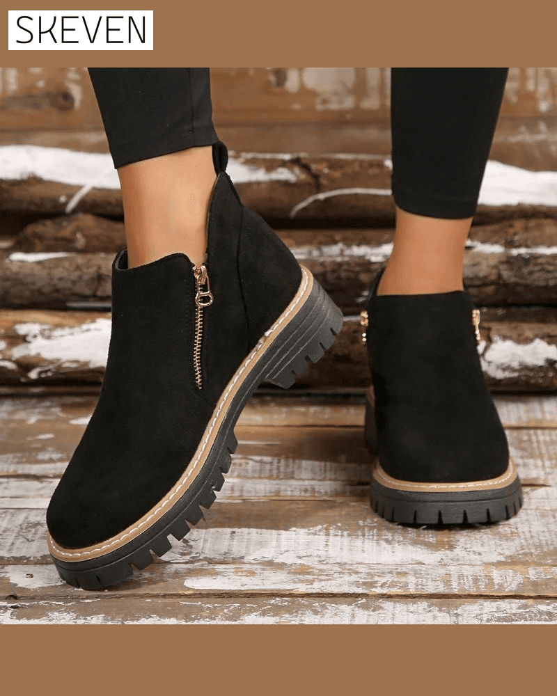 🔥Herbst- und Winter-Highlights🔥 Damenstiefel mit runder Zehenpartie und seitlichem Reißverschluss