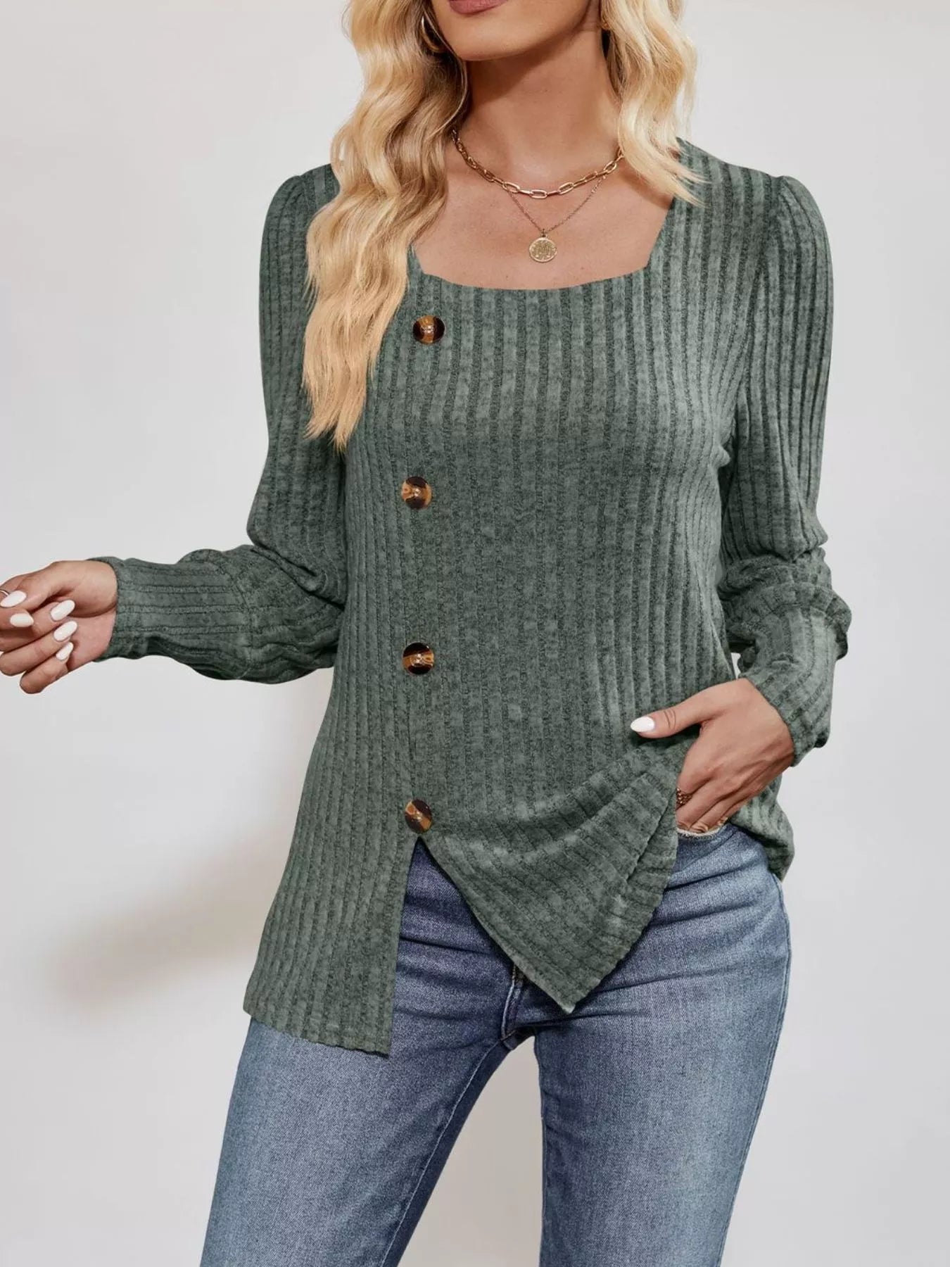 Langärmliges T-Shirt mit Rippstrickschlitz