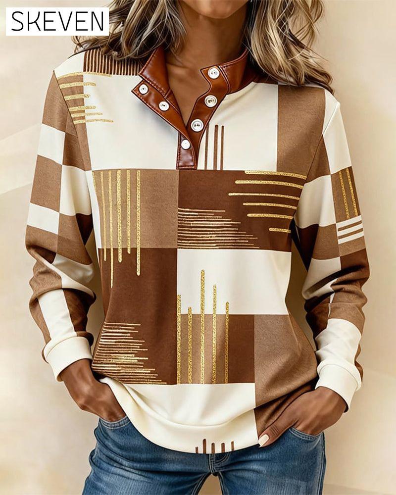 Sweatshirt mit Stehkragen, Knopfleiste und Farbblock-Design