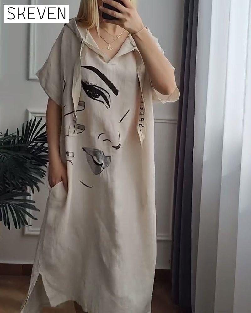 Hooded Printed Loose Dress