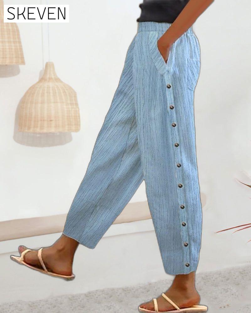 Striped print button pocket track pants pants spring summer