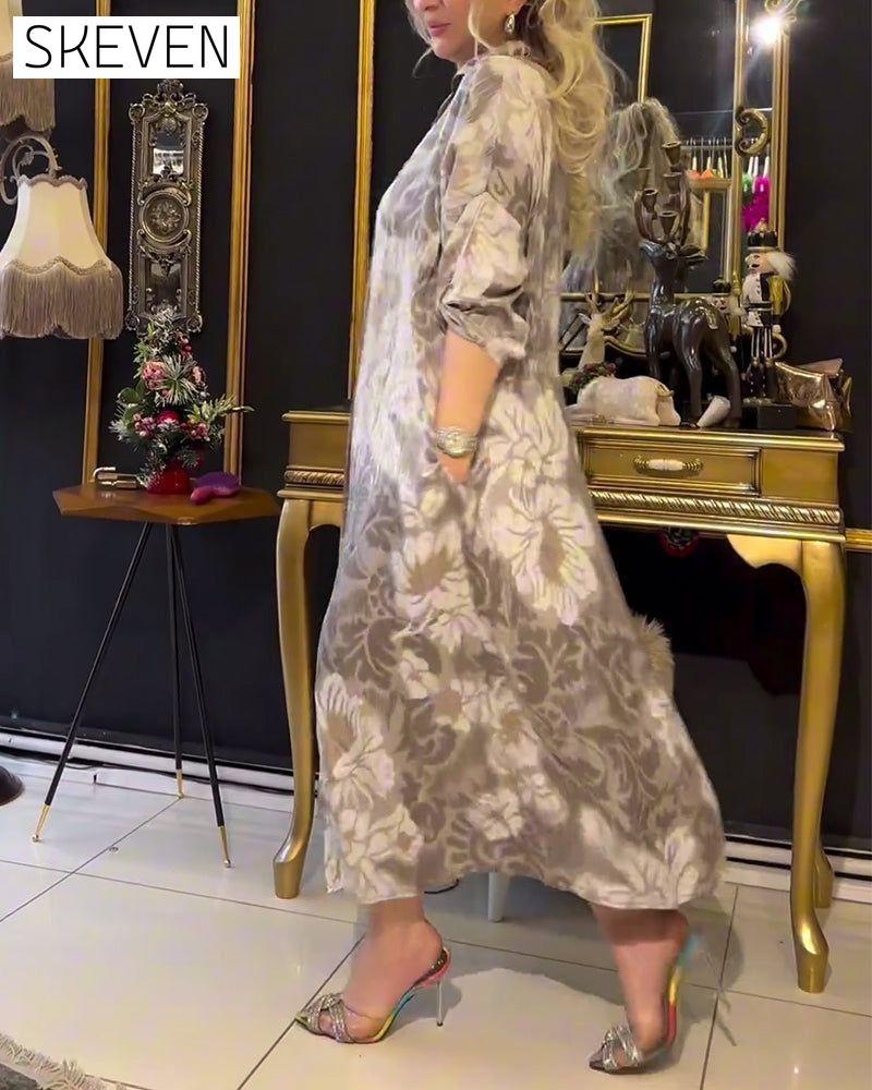 Vintage print lapel button dress casual dresses spring summer