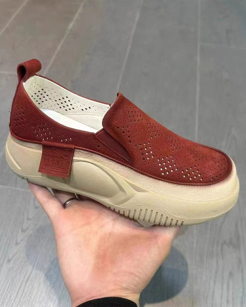 Thick-Soled Women'S Hollowout Loafers Round Toe Cap Shoes