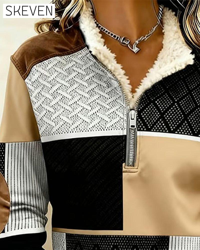 Sweatshirt mit halbem Reißverschluss, Fleecefutter und Farbblock-Design