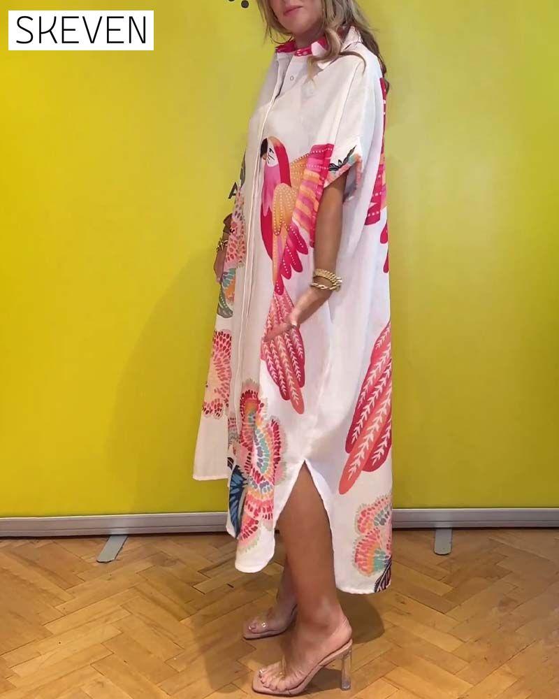 Robe longue imprimée à revers