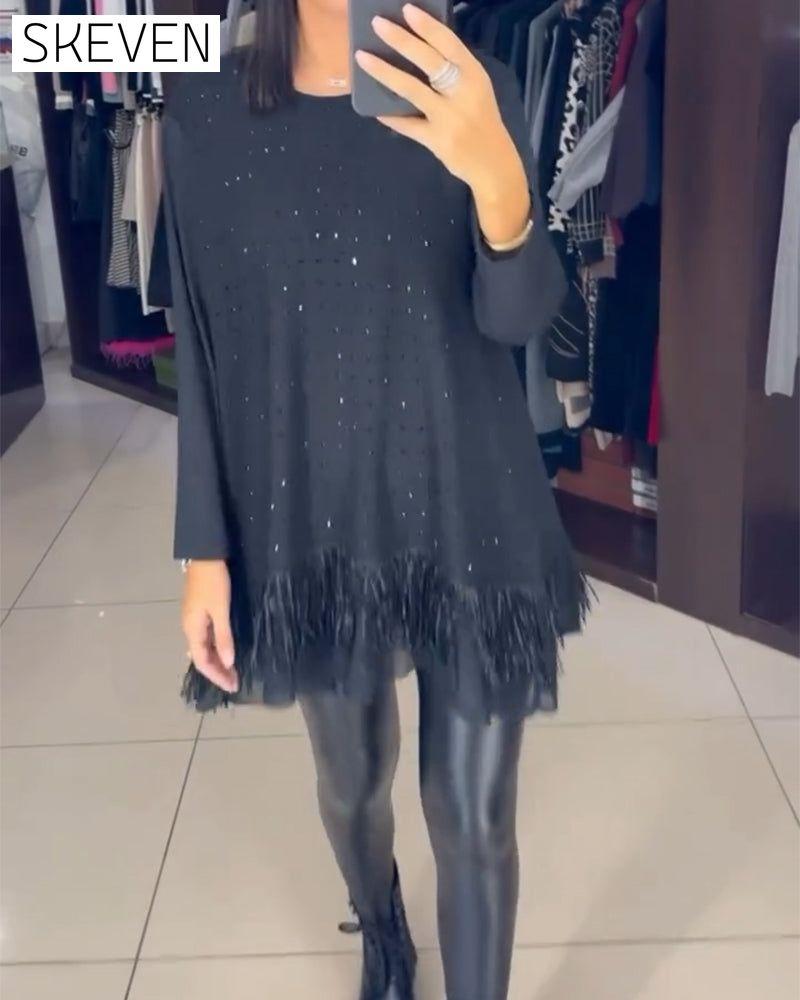 Fashionable Rhinestone Hem Blouses