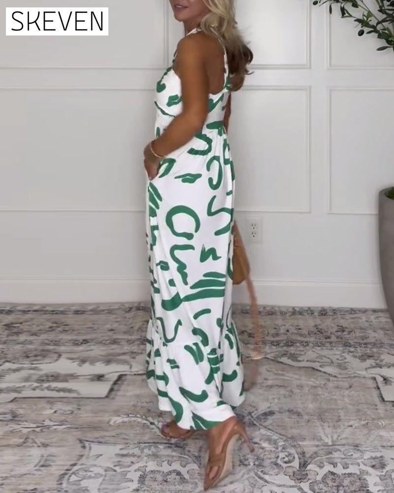 Robe sexy imprimée dos nu à col halter
